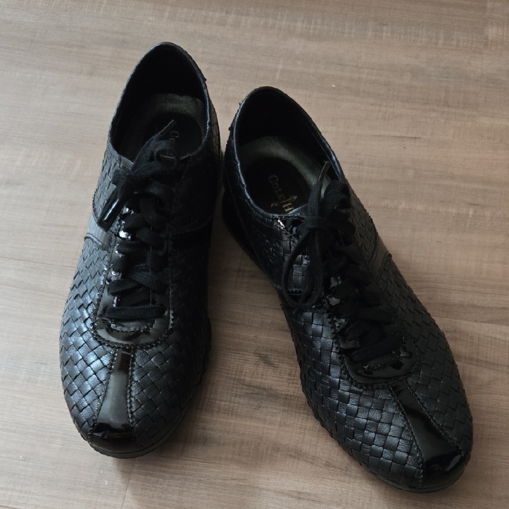 Black Woven Leather Women's Shoes